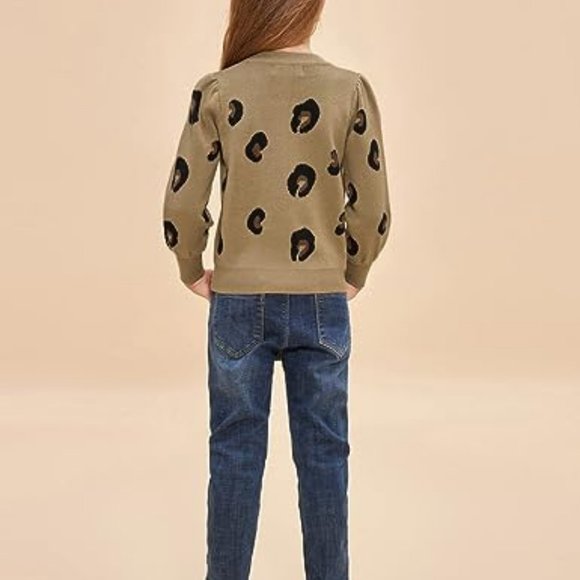 Girls Fall Long Sleeve Crew Neck Leopard Pullover Christmas Sweaters - Picture 3 of 6